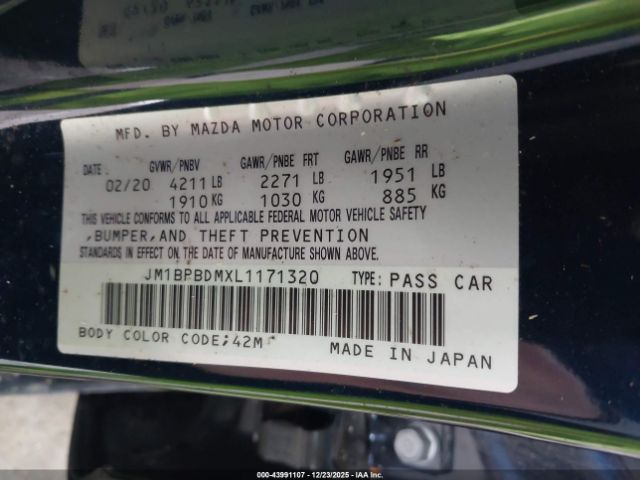2020 MAZDA MAZDA3 JM1BPBDMXL1171320 Photo 8