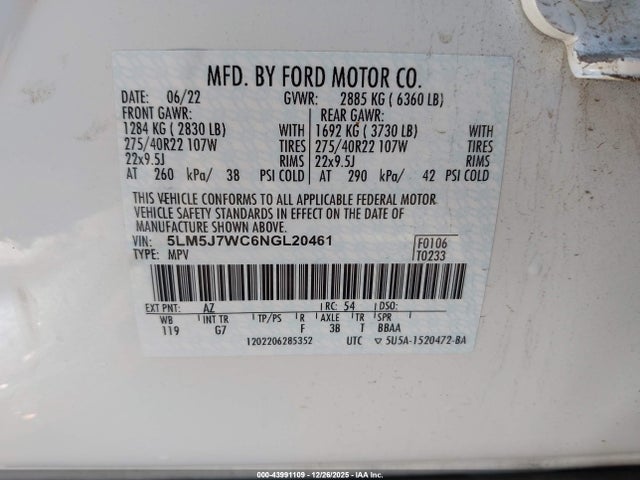 5LM5J7WC6NGL20461 Lincoln Aviator Reserve