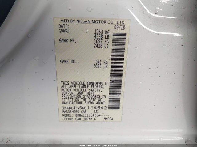 Nissan Altima 2.5 Platinum 2019 1N4BL4FV3KC114642 Image 9