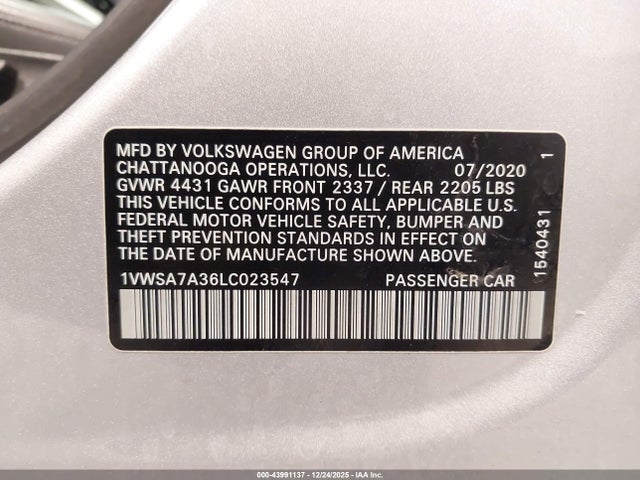 Volkswagen Passat 2.0t Se 2020 1VWSA7A36LC023547 Image 9