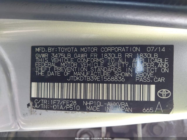 JTDKDTB39E1568836 Toyota Prius C One