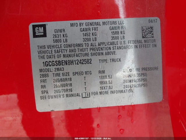 1GCGSBEN8H1242582 Chevrolet Colorado Wt