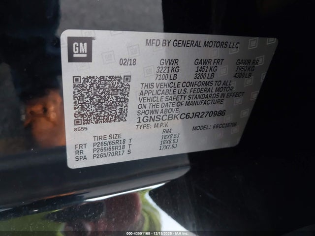 1GNSCBKC6JR270986 Chevrolet Tahoe Lt