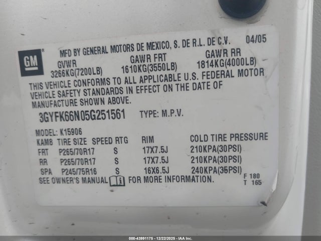 2005 CADILLAC ESCALADE ESV 3GYFK66N05G251561 Photo 8