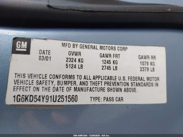 2001 CADILLAC DEVILLE 1G6KD54Y91U251560 Photo 8