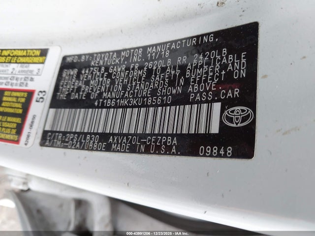 4T1B61HK3KU185610 Toyota CAMRY XSE
