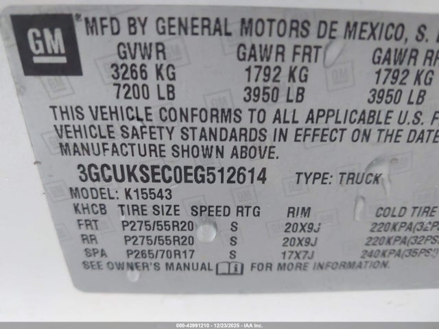 3GCUKSEC0EG512614 Chevrolet Silverado 1500 2lz