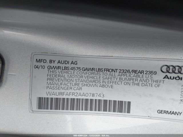 2010 AUDI A5 WAURFAFR2AA078743 Photo 8