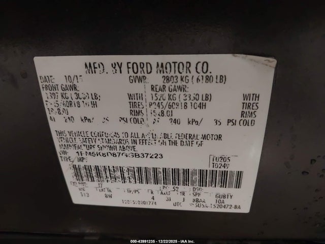 1FM5K8D87GGB37223 Ford EXPLORER XLT