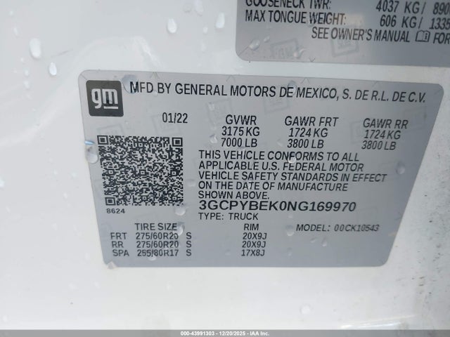 3GCPYBEK0NG169970 Chevrolet Silverado 1500 Ltd 4wd Short Bed Custom