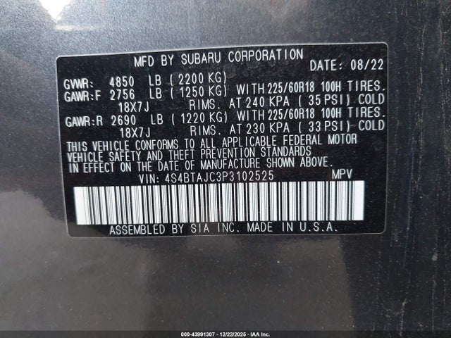 4S4BTAJC3P3102525 Subaru Outback Onyx Edition