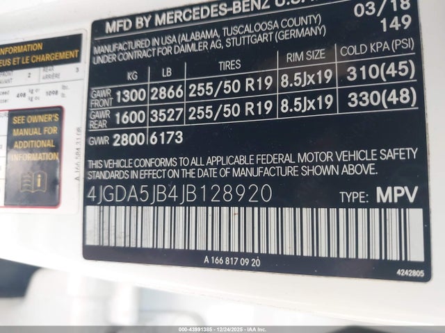 2018 Mercedes-benz Gle 350 მანქანა იყიდება აუქციონზე, vin: 4JGDA5JB4JB128920, აუქციონის ნომერი: 43991385
