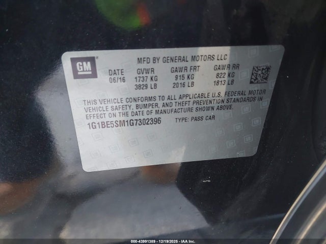 1G1BE5SM1G7302396 Chevrolet Cruze Lt Auto