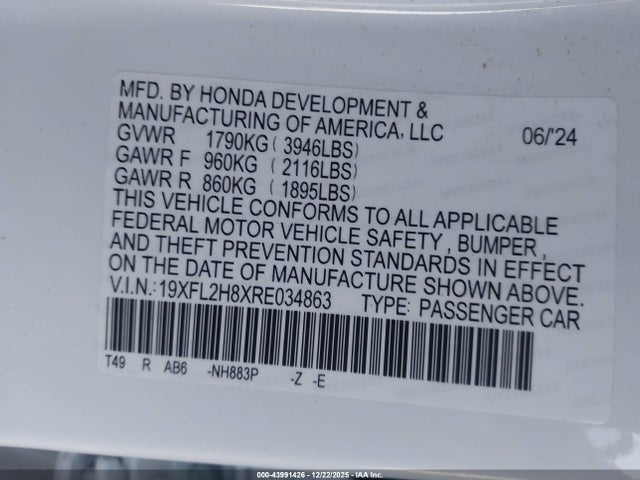 19XFL2H8XRE034863 Honda Civic Sport