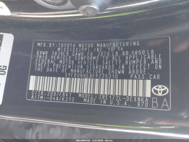 2015 TOYOTA COROLLA 5YFBURHE9FP225310 Photo 8