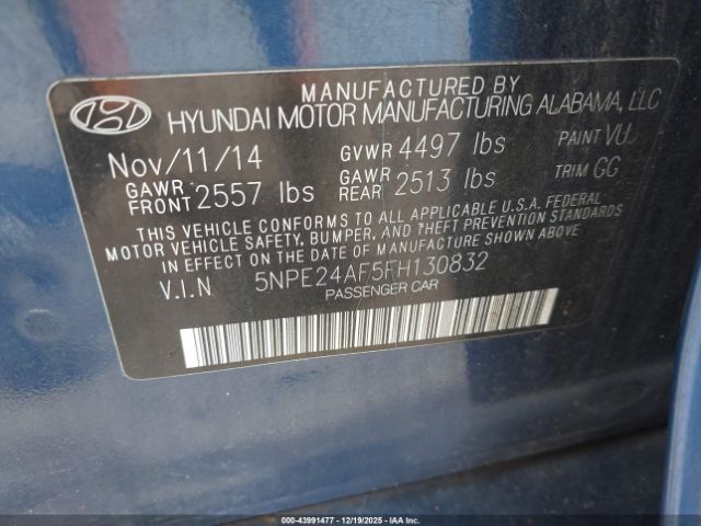 2015 HYUNDAI SONATA 5NPE24AF5FH130832 Photo 8