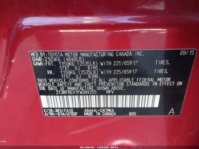 2015 TOYOTA RAV4 2T3RFREV1FW394255 Photo 8