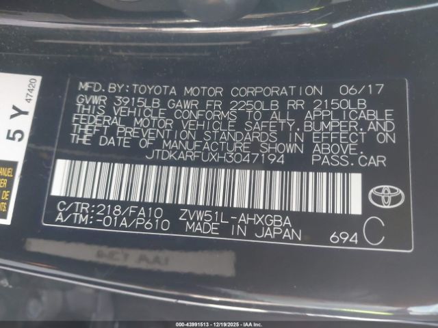 2017 TOYOTA PRIUS JTDKARFUXH3047194 Photo 8
