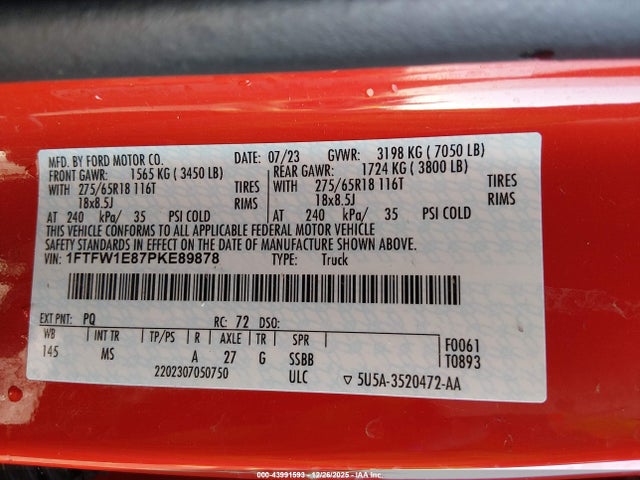 1FTFW1E87PKE89878 Ford F-150 Xlt