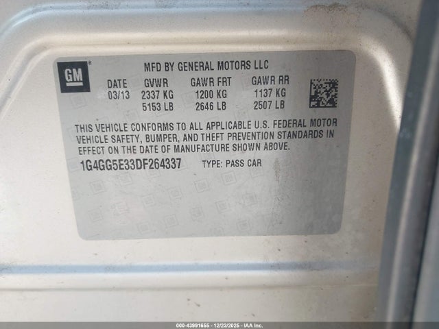 Продажа на аукционе авто 2013 Buick Lacrosse Premium 1 Group, vin: 1G4GG5E33DF264337, номер лота: 43991655