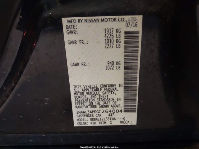 1N4AL3AP0GC264004 Nissan Altima 2.5 Sv