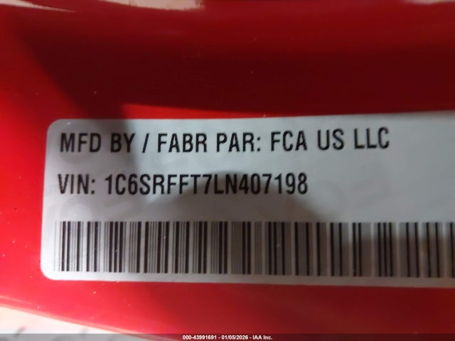 43991691 :رقم المزاد ، 1C6SRFFT7LN407198 vin ، 2020 Ram 1500 Big Horn مزاد بيع