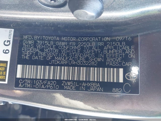 JTDKARFU9H3032282 Toyota Prius Two Eco