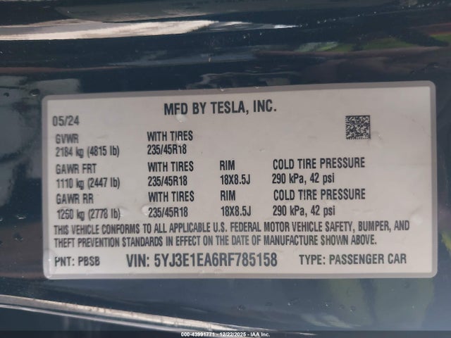 2024 TESLA MODEL 3 5YJ3E1EA6RF785158 Photo 8