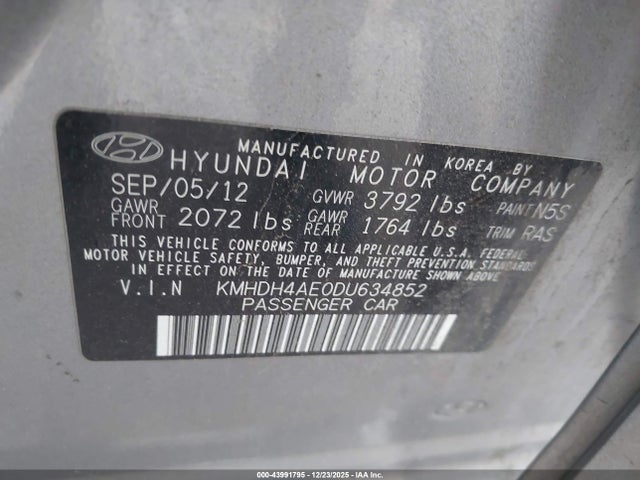 Продаж на аукціоні авто 2013 Hyundai Elantra Gls/limited, vin: KMHDH4AE0DU634852, номер лоту: 43991795