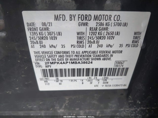 2021 FORD EDGE 2FMPK4AP1MBA38624 Photo 8