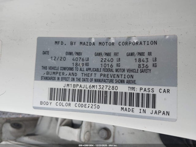 JM1BPAJL6M1327280 Mazda Mazda3 2.5 S