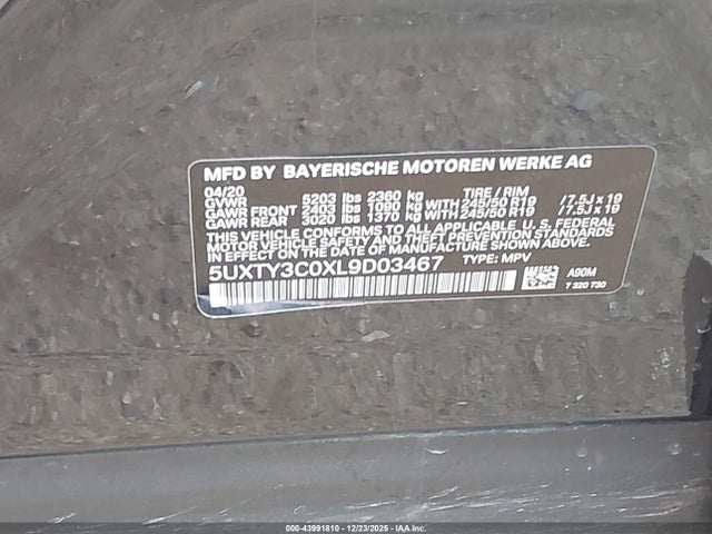 2020 BMW X3 5UXTY3C0XL9D03467 Photo 8