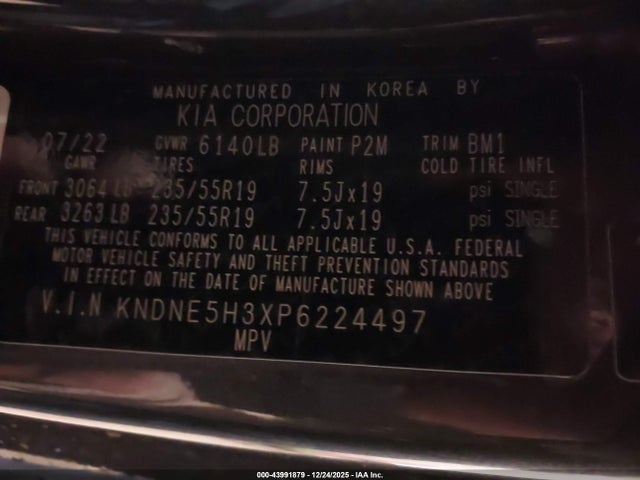 43991879 :رقم المزاد ، KNDNE5H3XP6224497 vin ، 2023 Kia Carnival Mpv Sx مزاد بيع