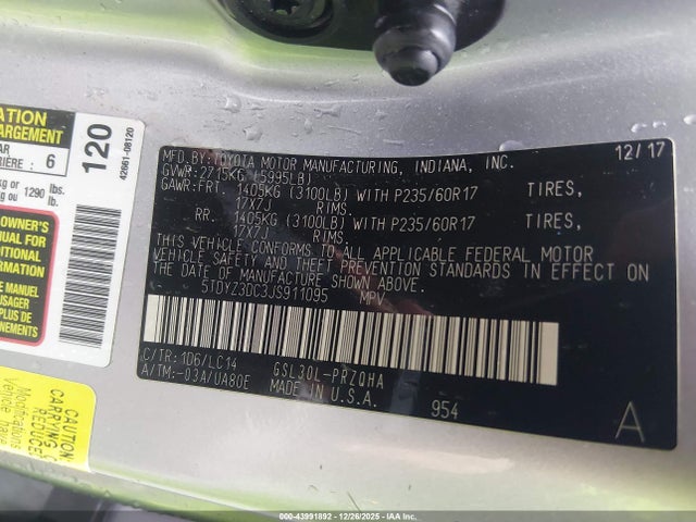 Toyota Sienna Xle 8 Passenger 2018 5TDYZ3DC3JS911095 Image 9