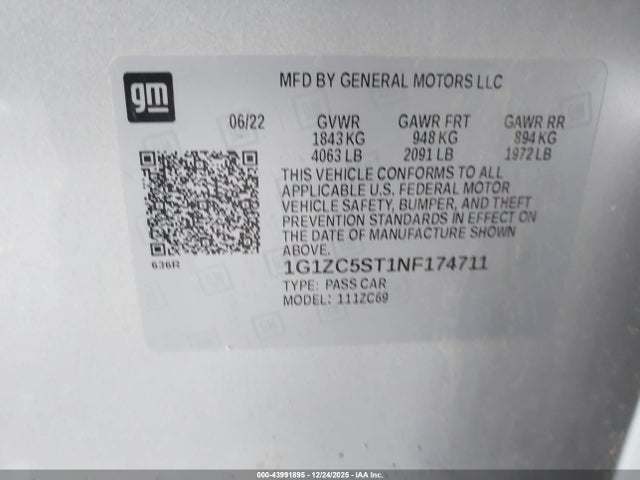 1G1ZC5ST1NF174711 Chevrolet Malibu Fwd 1fl