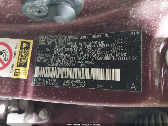 5TDBKRFHXES035539 Toyota Highlander Le V6