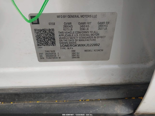 1GNERGKWXKJ122892 Chevrolet Traverse 1lt