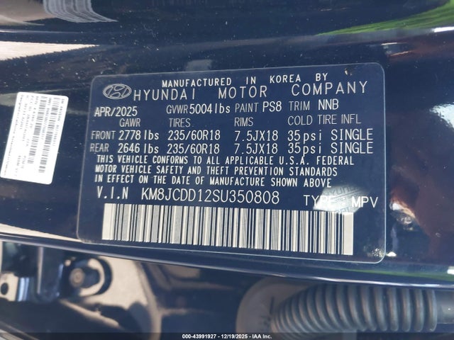 KM8JCDD12SU350808 Hyundai Tucson Hybrid Sel Convenience