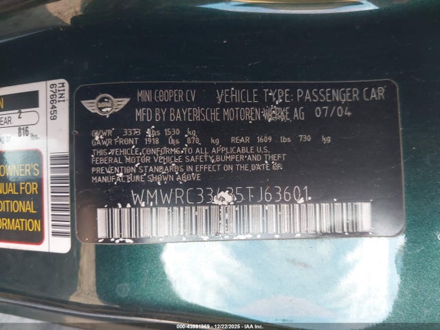 2005 MINI COOPER WMWRC33435TJ63601 Photo 8