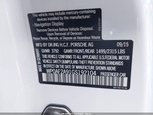 WP0AF2A91GS192104 Porsche 911 Gt3 Rs/r