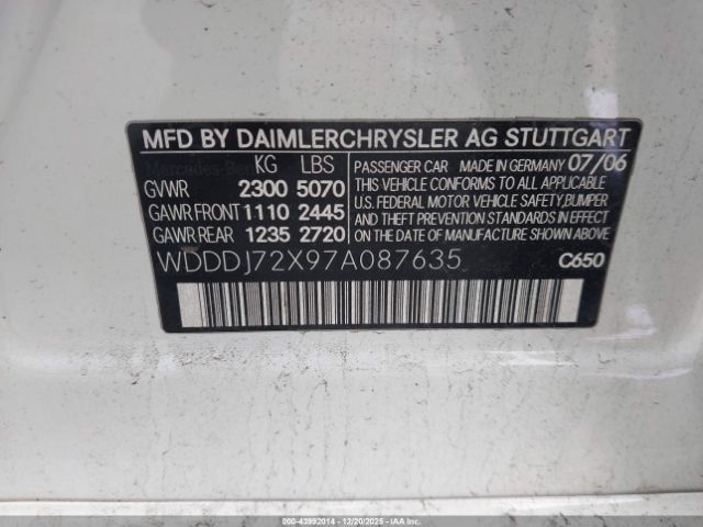 2007 MERCEDES-BENZ CLS 550 WDDDJ72X97A087635 Photo 8