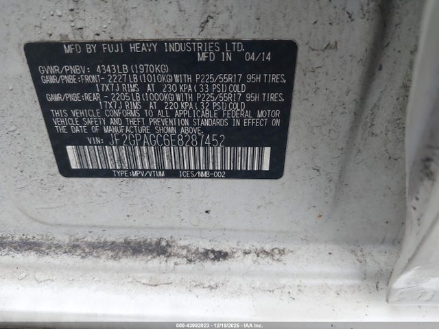 Aukcja sprzedaży 2014 Subaru Xv Crosstrek 2.0i Limited, vin: JF2GPAGC6E8287452, numer aukcji: 43992023