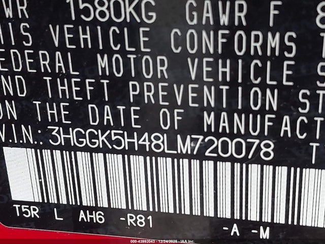 3HGGK5H48LM720078 Honda FIT LX