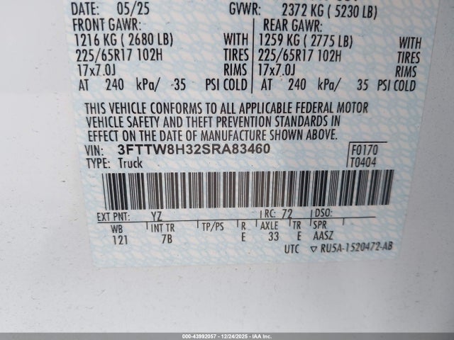 3FTTW8H32SRA83460 Ford Maverick Xlt