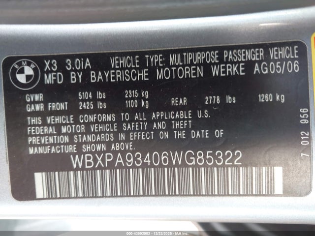 2006 BMW X3 WBXPA93406WG85322 Photo 8