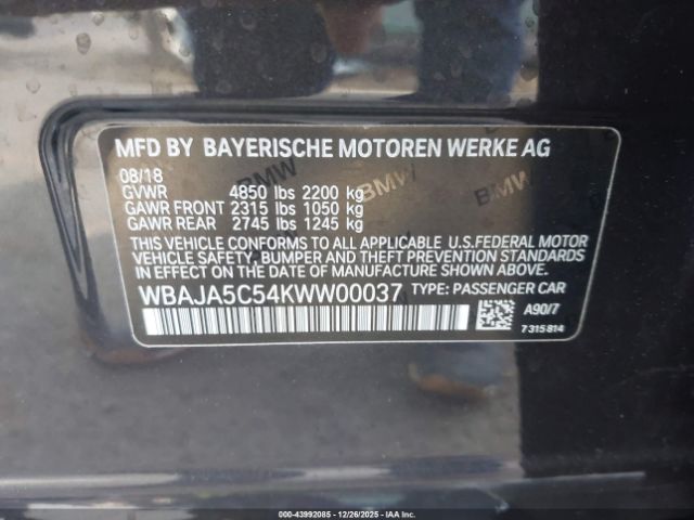 2019 BMW 530I WBAJA5C54KWW00037 Photo 8