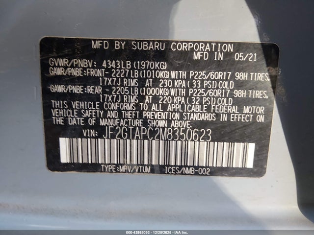 Subaru Crosstrek Premium 2021 JF2GTAPC2M8350623 Image 9
