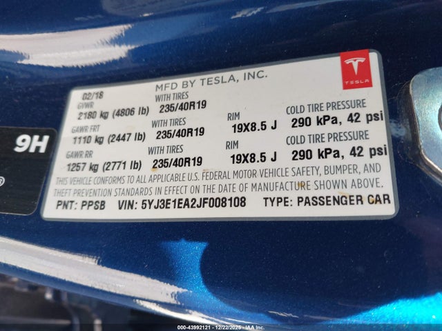 2018 TESLA MODEL 3 5YJ3E1EA2JF008108 Photo 8