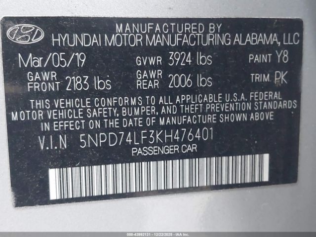 2019 HYUNDAI ELANTRA 5NPD74LF3KH476401 Photo 8