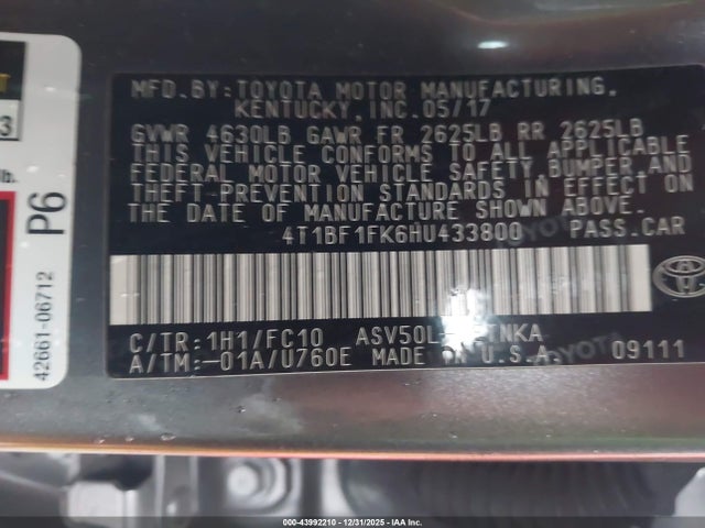 4T1BF1FK6HU433800 Toyota CAMRY LE